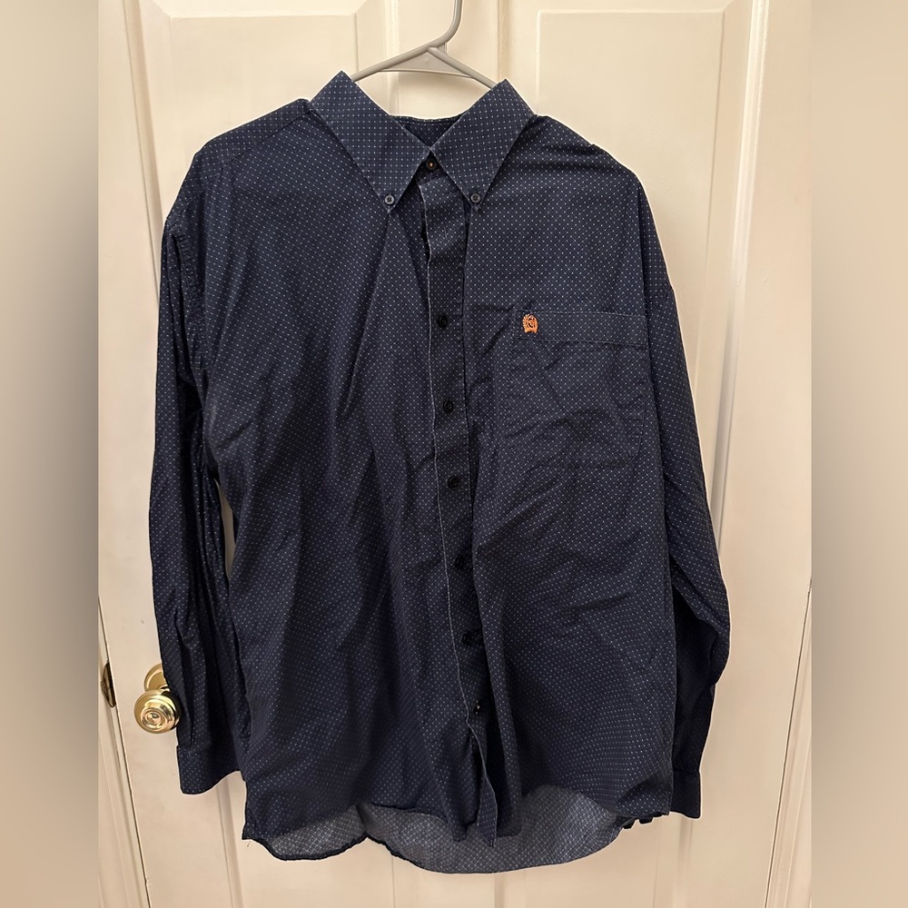 Cinch Mens XL Navy with light pink dots button down shirt